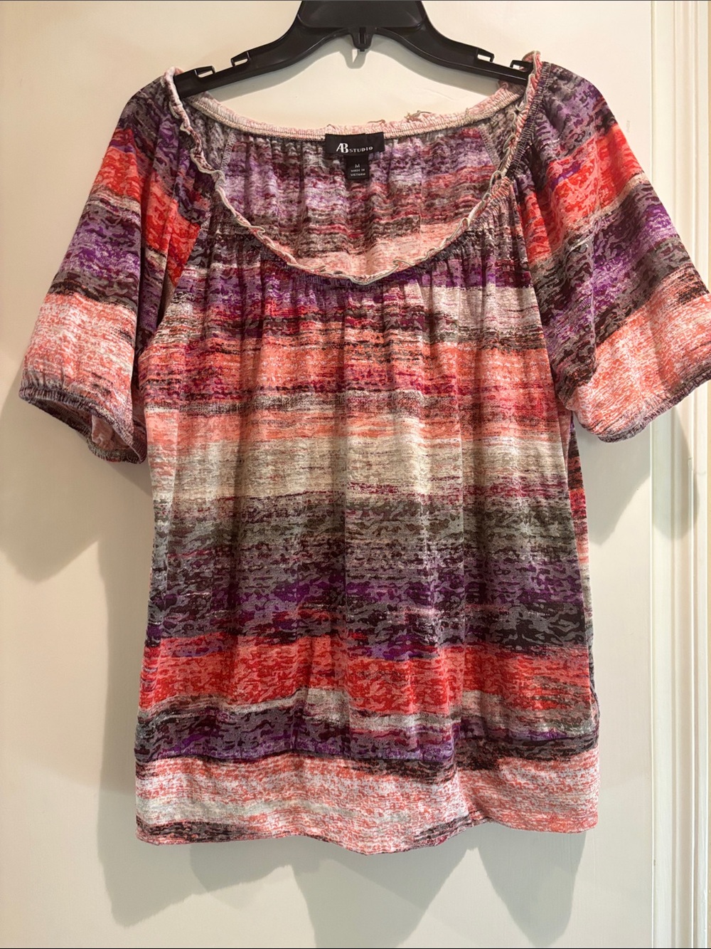 AB Studio Short-Sleeve Scoop Neck Top - Purple, Red, Pink, Gray